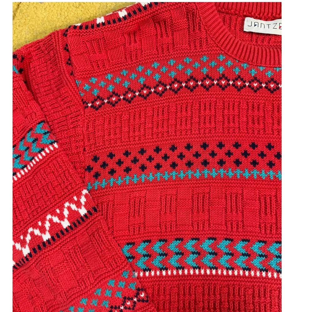 Jantzen Vintage Fair Isle Chunky Crewneck Sweater M 80s USA Made Ski Unisex - Picture 7 of 9